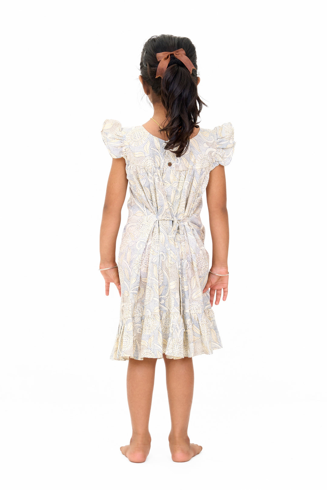 The Nesavu Girls Cotton Frock Elegant Girls Floral Cotton Dress with Vibrant Print and Ruffle Details Nesavu Nesavu Girls Floral Cotton Dress Lace Yoke Ruffle Hem Cheerful Print Spring Events