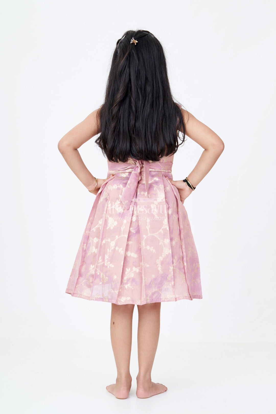 The Nesavu Silk Party Frock Elegant Girls Purple Silk Frock in Gold Tissue Banarasi Jacquard with Traditional Design Nesavu Nesavu Girls Purple Silk Frock Banarasi Jacquard Gold Zari Embroidery