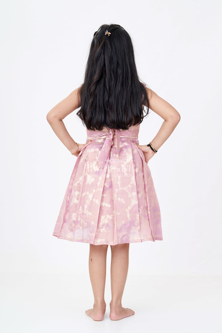 The Nesavu Silk Party Frock Elegant Girls Purple Silk Frock in Gold Tissue Banarasi Jacquard with Traditional Design Nesavu Nesavu Girls Purple Silk Frock Banarasi Jacquard Gold Zari Embroidery