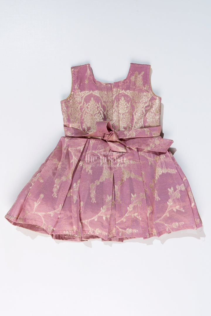 The Nesavu Silk Party Frock Elegant Girls Purple Silk Frock in Gold Tissue Banarasi Jacquard with Traditional Design Nesavu Nesavu Girls Purple Silk Frock Banarasi Jacquard Gold Zari Embroidery
