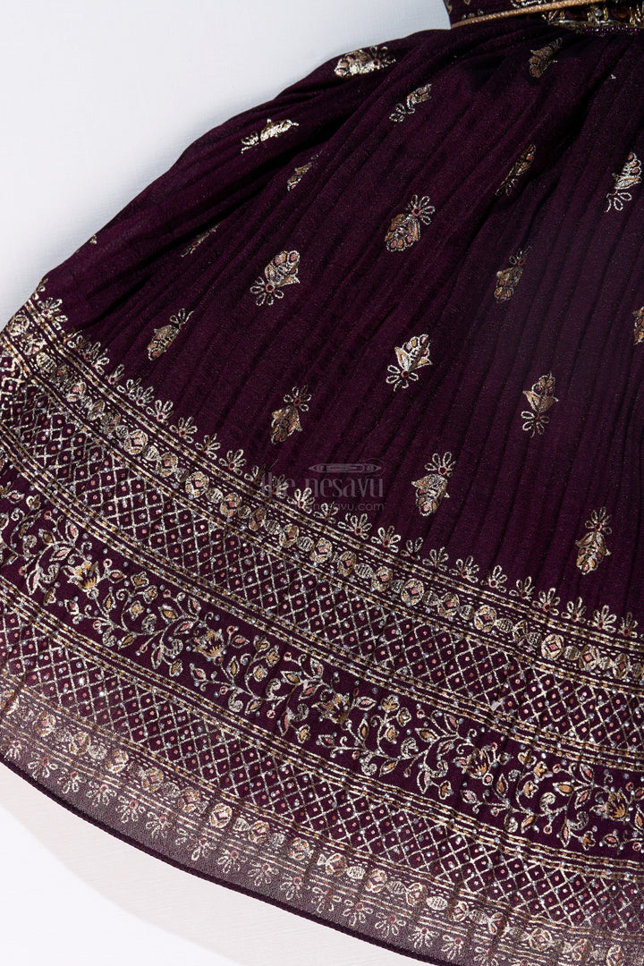 The Nesavu Silk Frock Elegant Girls Silk Dress for Weddings with Gold Foil Prints and Embellished Dupatta Nesavu Nesavu Girls Silk Dress Weddings Gold Foil Prints Embroidered Dupatta