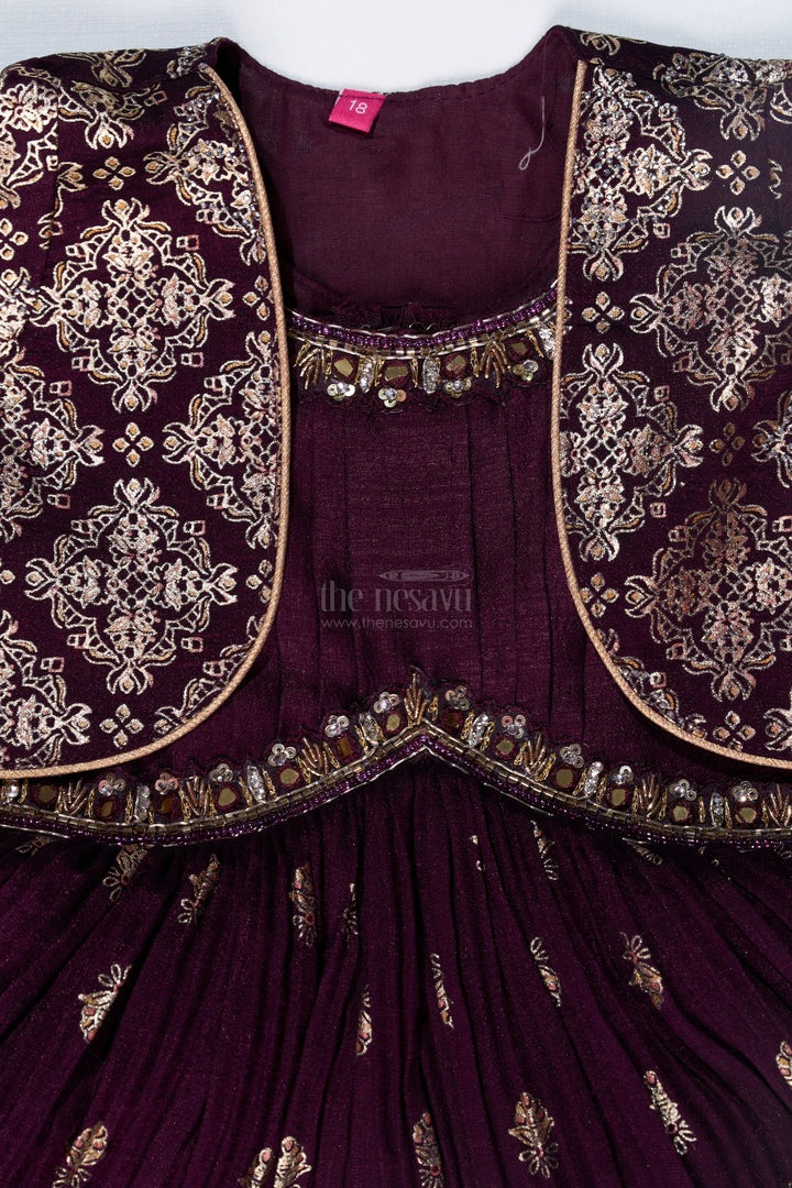The Nesavu Silk Frock Elegant Girls Silk Dress for Weddings with Gold Foil Prints and Embellished Dupatta Nesavu Nesavu Girls Silk Dress Weddings Gold Foil Prints Embroidered Dupatta