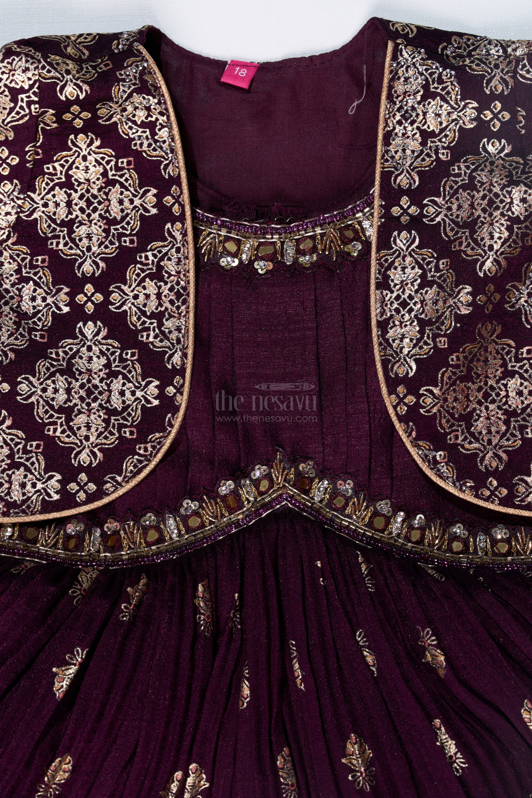 The Nesavu Silk Frock Elegant Girls Silk Dress for Weddings with Gold Foil Prints and Embellished Dupatta Nesavu Nesavu Girls Silk Dress Weddings Gold Foil Prints Embroidered Dupatta
