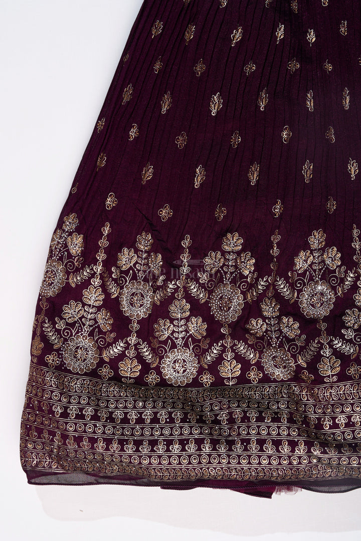 The Nesavu Girls Silk Gown Elegant Girls Wedding Wear Gown in Rich Blend Silk with Foil Prints and Intricate Embroidery Nesavu Nesavu Girls Wedding Wear Gown Blend Silk Foil Prints Embellished Yoke