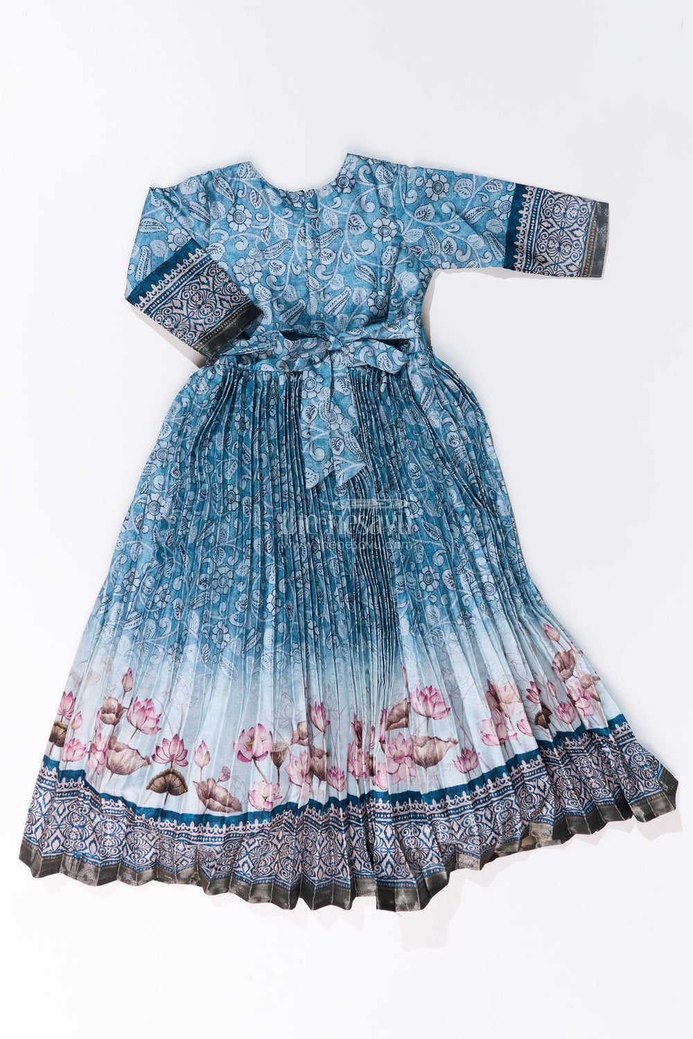 The Nesavu Girls Party Gown Elegant Glitter Gown for Girls with Pichwai Theme Semi Raw Silk and Floral Motifs Nesavu Nesavu Elegant Glitter Gown Girls Pichwai Theme Semi Raw Silk Floral Motifs