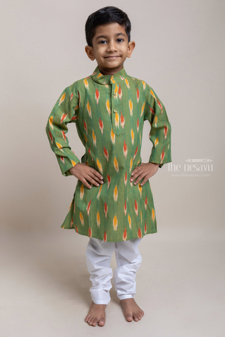 The Nesavu Boys Kurtha Set Elegant Green Printed Cotton Kurta With White Pant For Little Boys Nesavu 16 (1Y) / Green / Cotton BES283-16 Top-Quality Ethnic Wear Collection for Boys | Premium Kurta Set | The Nesavu