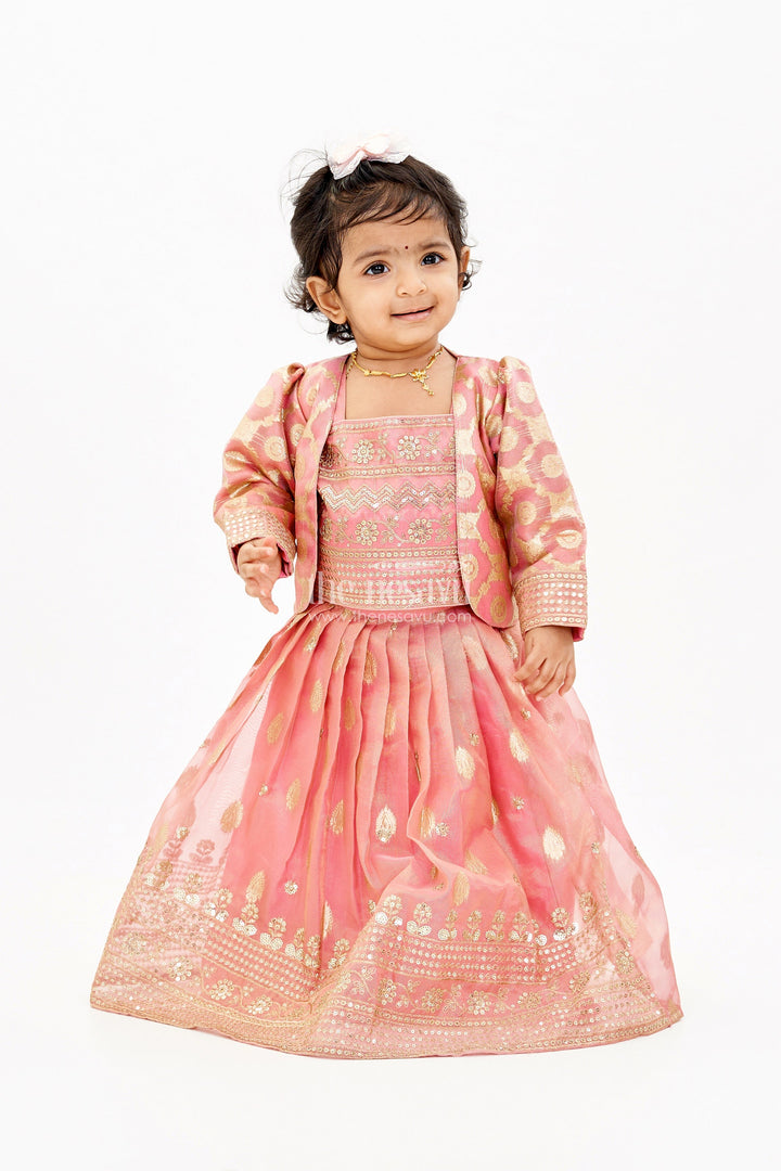 The Nesavu Girls Lehenga Choli Elegant Jacket Lehenga Set for Girls with Banarasi Jacquard and Embellished Choli Nesavu Nesavu Elegant Jacket Lehenga Set Girls Banarasi Jacquard Embellished Choli