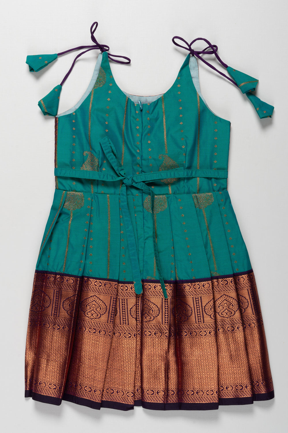 The Nesavu Tie-up Frock Elegant Knot-Tied Silk Frock for Girls - Ideal for Aksharabhyasam and Vidyarambham Nesavu Shop Girls Elegant Silk Frock with Adjustable Knot Ties | The Nesavu