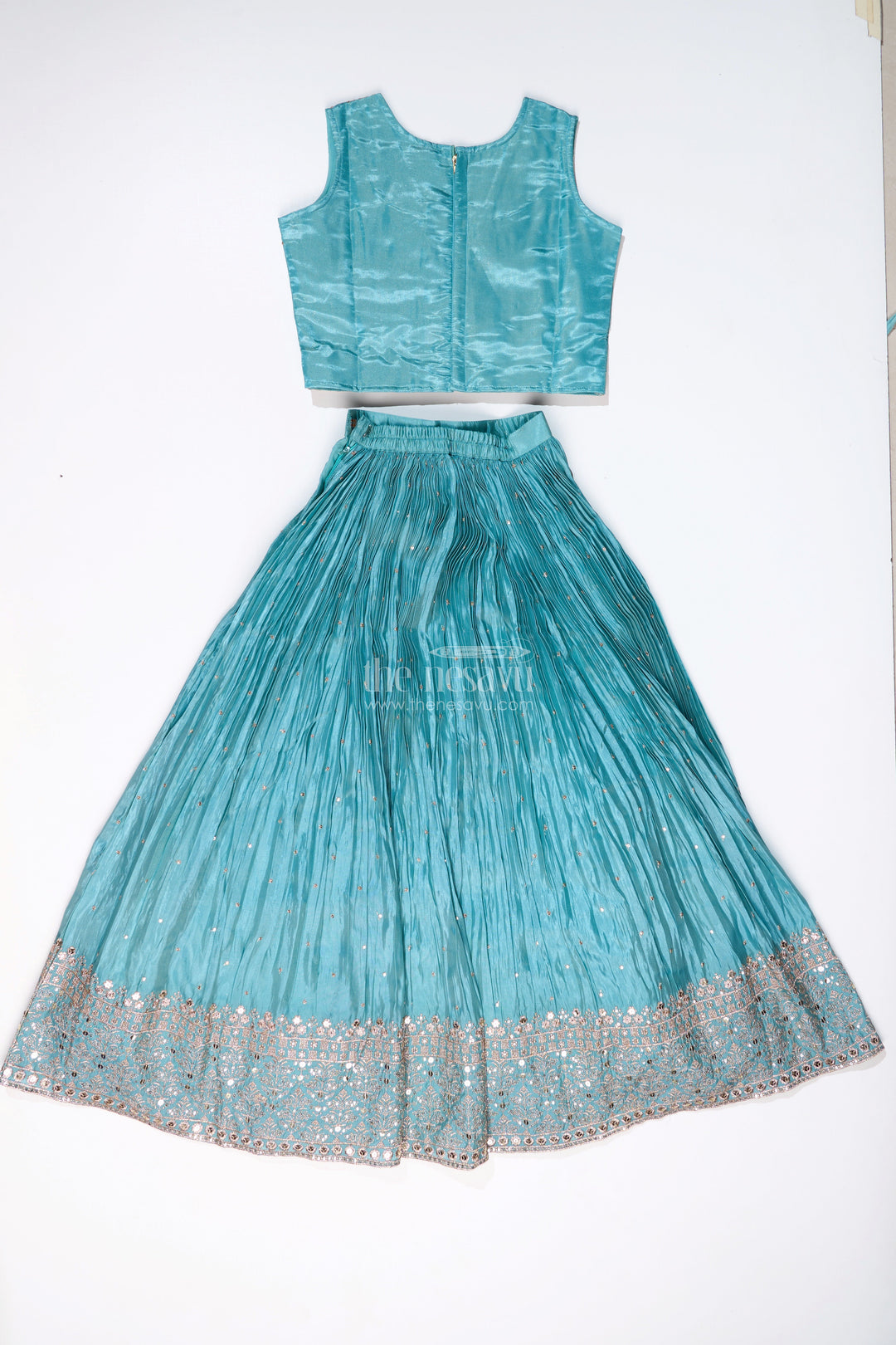 The Nesavu Girls Lehenga Choli Elegant Long Choli Lehenga for Girls with Shimmering Chinon Silk and Embellished Dupatta Nesavu Nesavu Elegant Long Choli Lehenga Girls Shimmering Chinon Silk Embellished Dupatta