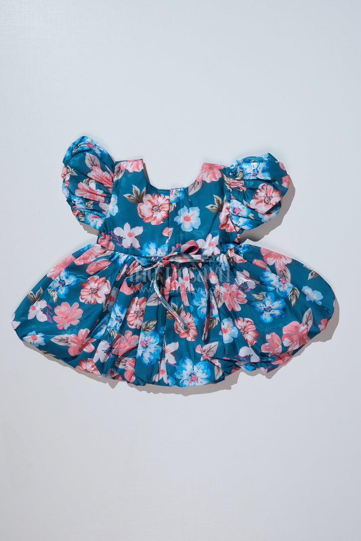 The Nesavu Baby Fancy Frock Elegant Organza Floral Frocks for Baby Girls in Glaza Satin with Puff Sleeves and Bow Detail Nesavu Nesavu Organza Floral Frocks Baby Girls Glaza Satin Puff Sleeves Bow Detail