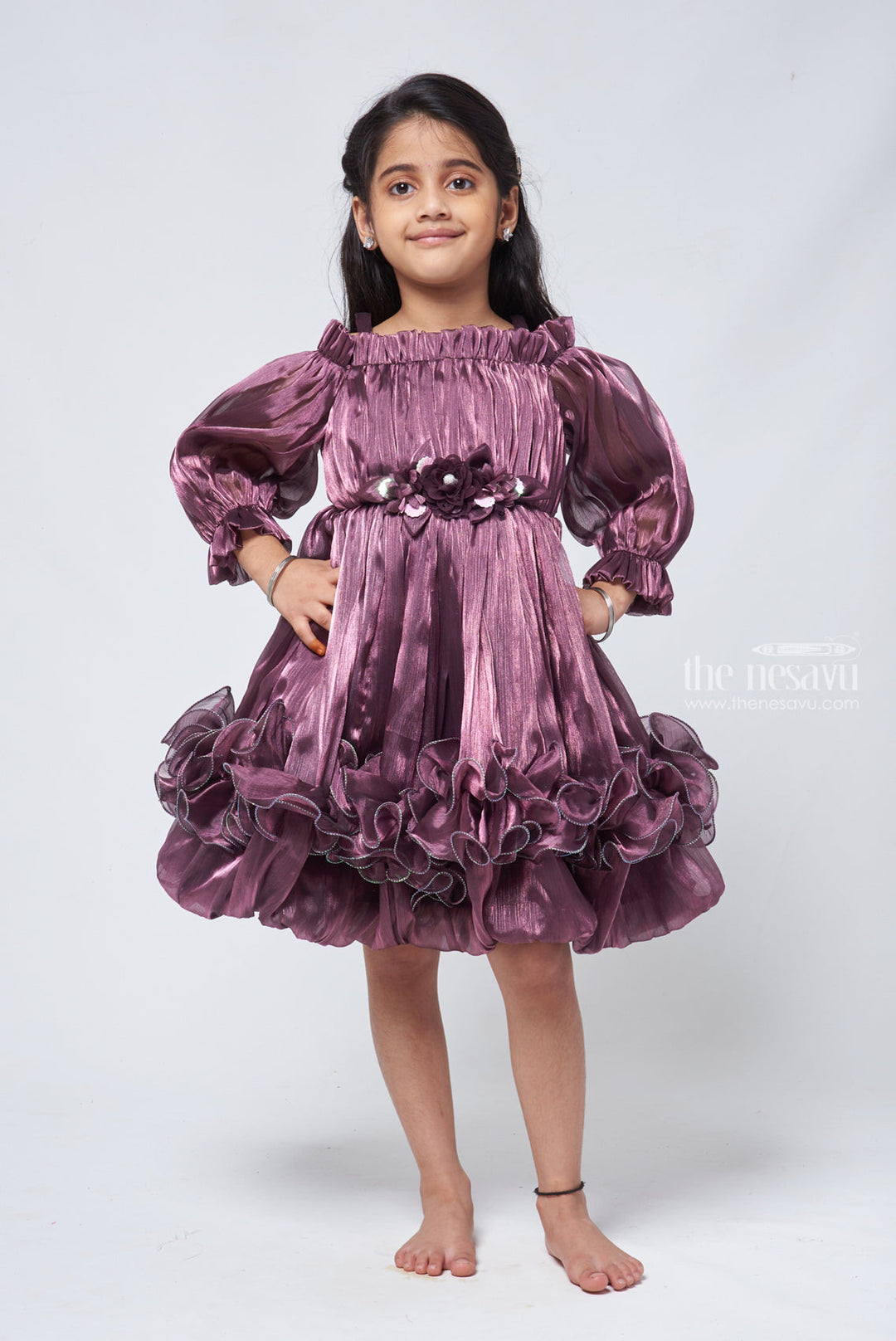 The Nesavu Girls Fancy Party Frock Elegant Party Dress for Girls Classic Design and Comfort Fit Nesavu 16 (1Y) / Purple / Organza PF126A-16 1st Birthday Dress Baby Girl | Baby Party Frock Birthday | The Nesavu