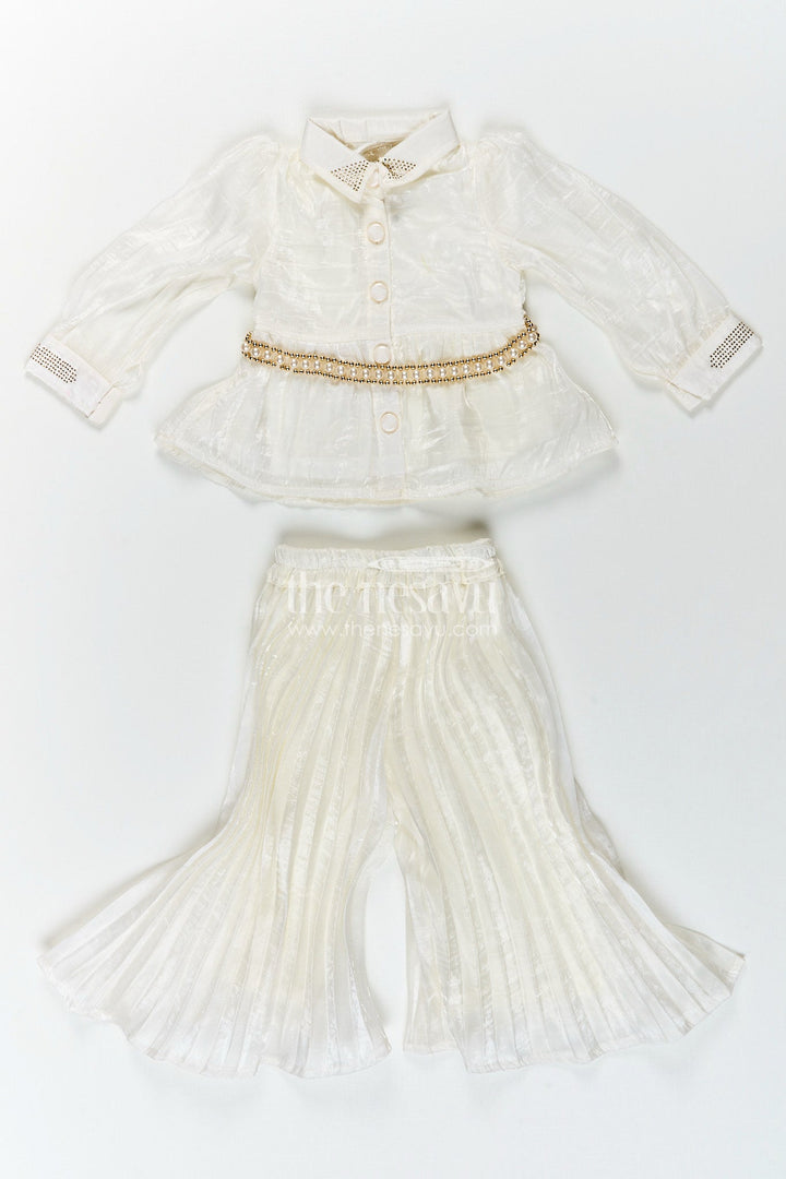 The Nesavu Elegant party set for toddler girls with collar top and pleated pants Nesavu 18 (2Y) / Half white GPS830A-18 Nesavu party set toddler girls pleated pants collared top  ideal evening celebrations