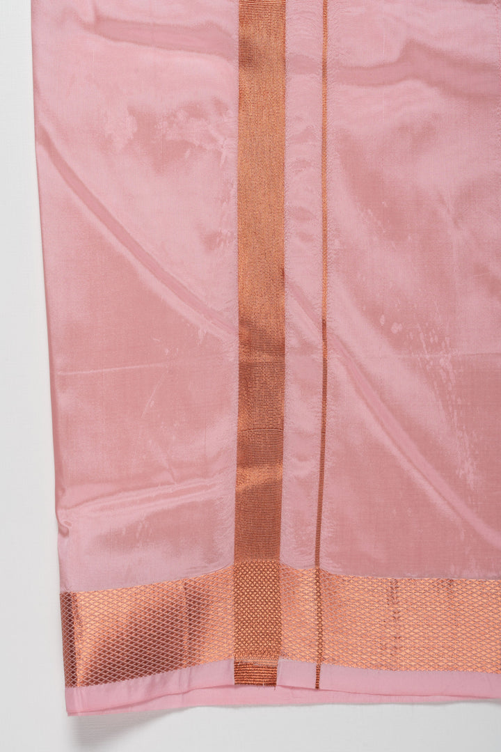 The Nesavu Boys Vesti Elegant Peach Silk Blend Boys Dhoti with Copper Geometric Borders Nesavu Peach Boys Dhoti with Copper Detailing | Elegant Traditional Festival Attire | The Nesavu