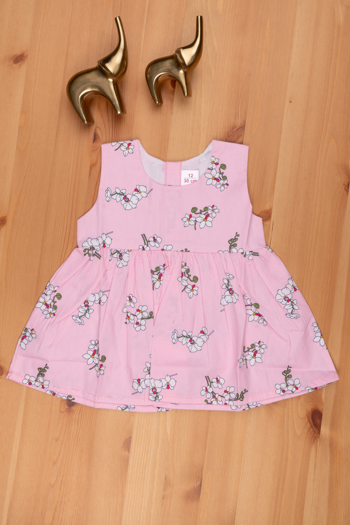 The Nesavu Baby Cotton Frocks Elegant Pink Floral Print Dress Baby Girls Soft, Stylish & Comfortable Choice Nesavu 12 (3M) / Pink / Cotton BFJ452B-12 Party Wear Dress For Baby | Baby Dress Online | The Nesavu