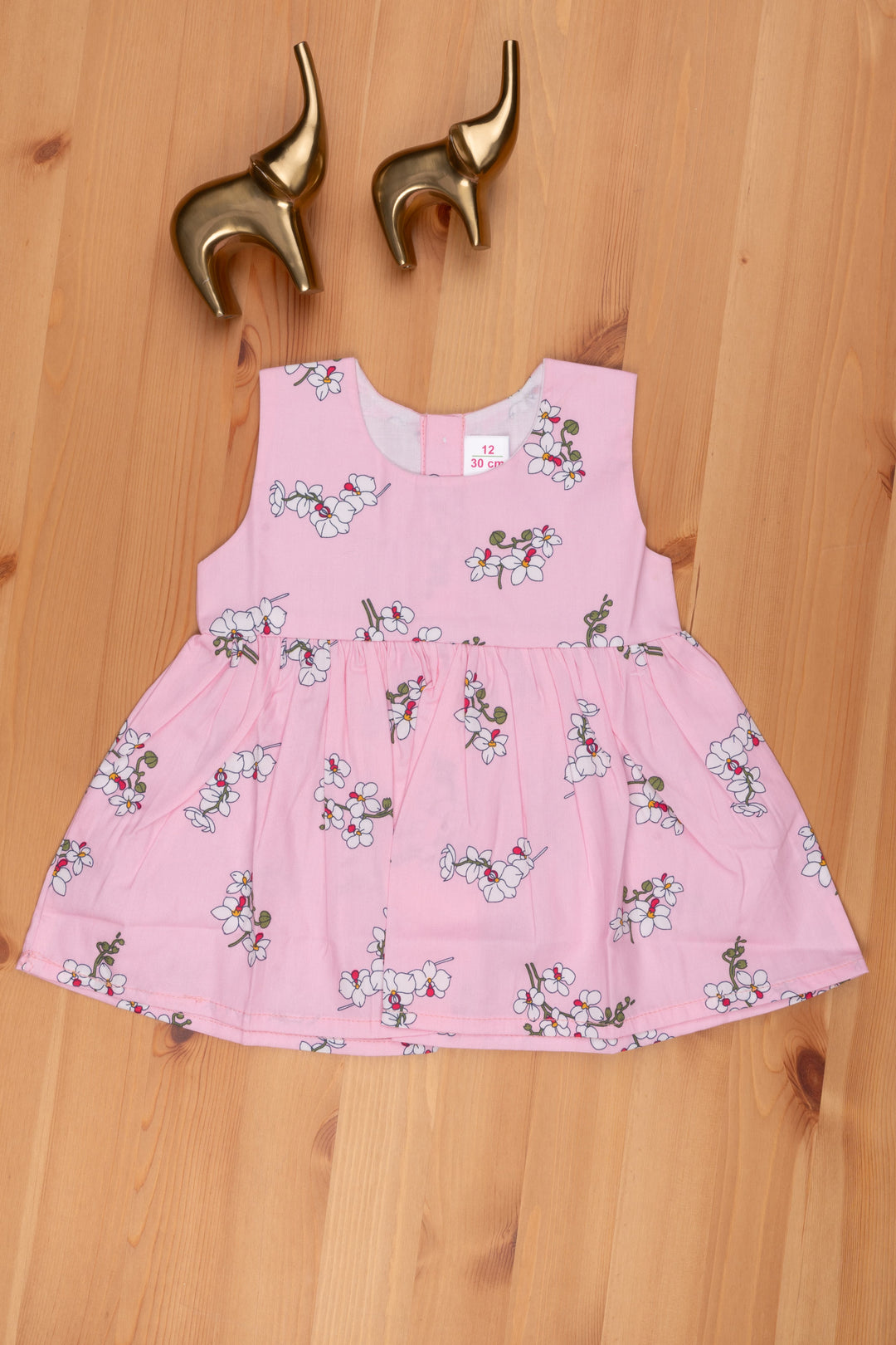 The Nesavu Baby Cotton Frocks Elegant Pink Floral Print Dress Baby Girls Soft, Stylish & Comfortable Choice Nesavu 12 (3M) / Pink / Cotton BFJ452B-12 Party Wear Dress For Baby | Baby Dress Online | The Nesavu
