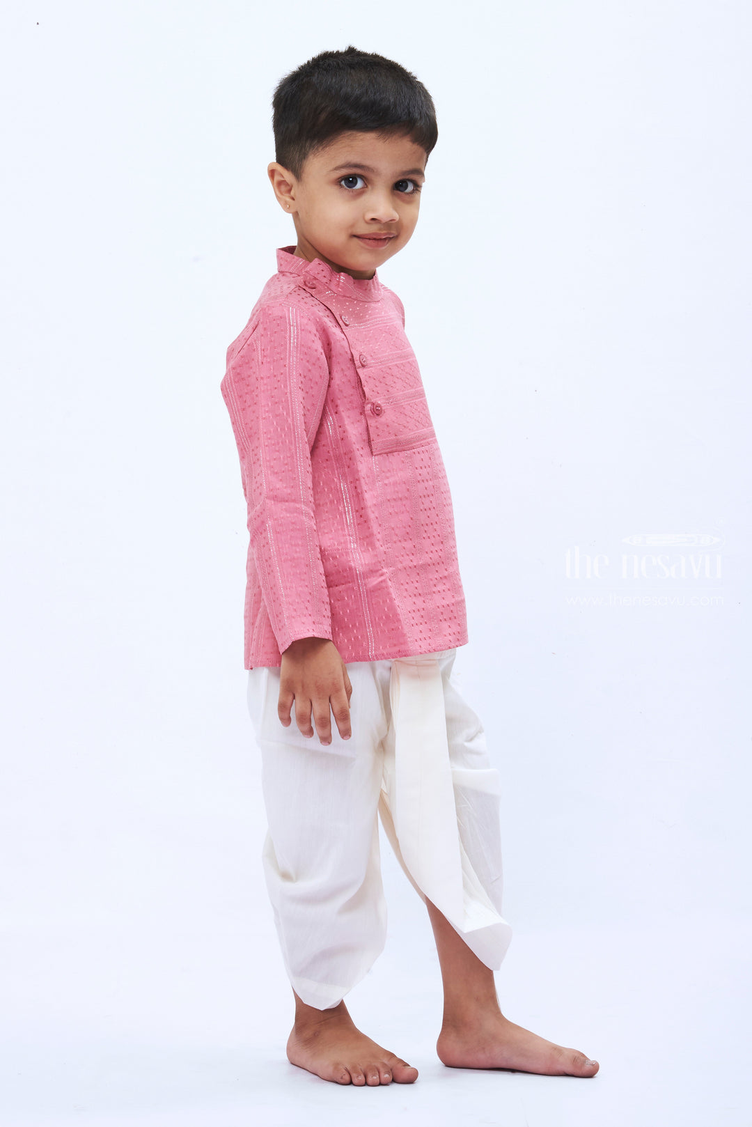 Boys Pink Kurta Set with White Dhoti The Nesavu – The Nesavu