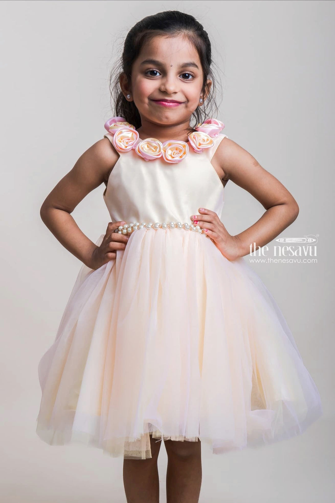 The Nesavu Girls Tutu Frock Elegant Pink Net Frock With Floral Embellished White Satin Yoke For Girls Nesavu 16 (1Y) / Yellow PF107A-16 White And Pink Birthday Net Gowns| Party Wear Collection| The Nesavu