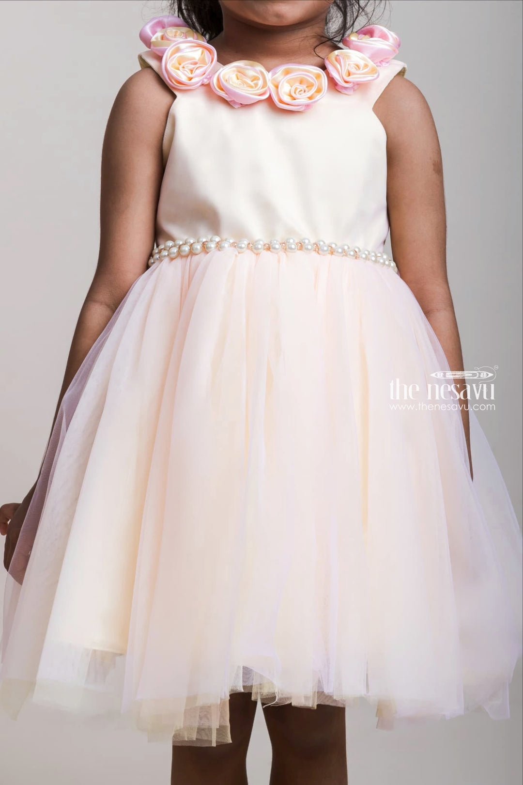 The Nesavu Girls Tutu Frock Elegant Pink Net Frock With Floral Embellished White Satin Yoke For Girls Nesavu White And Pink Birthday Net Gowns| Party Wear Collection| The Nesavu