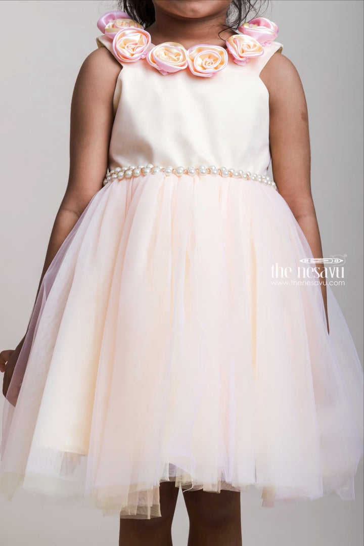 The Nesavu Girls Tutu Frock Elegant Pink Net Frock With Floral Embellished White Satin Yoke For Girls Nesavu White And Pink Birthday Net Gowns| Party Wear Collection| The Nesavu