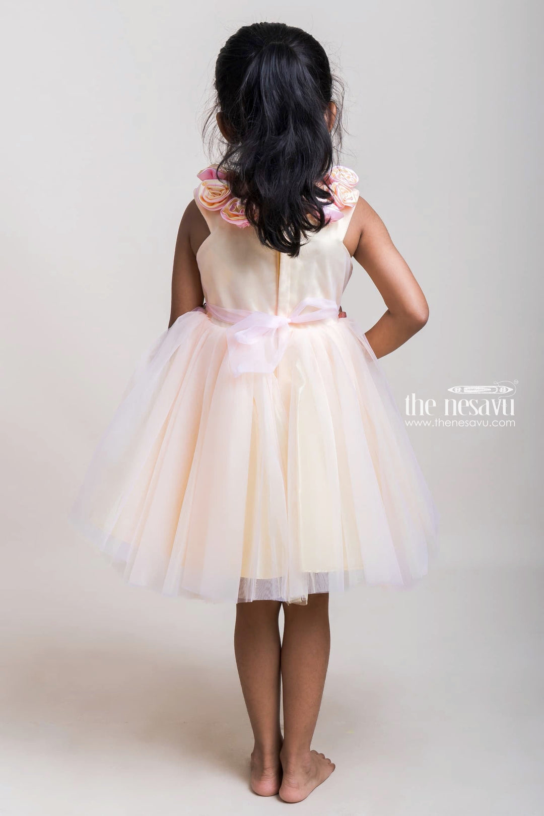 The Nesavu Girls Tutu Frock Elegant Pink Net Frock With Floral Embellished White Satin Yoke For Girls Nesavu White And Pink Birthday Net Gowns| Party Wear Collection| The Nesavu
