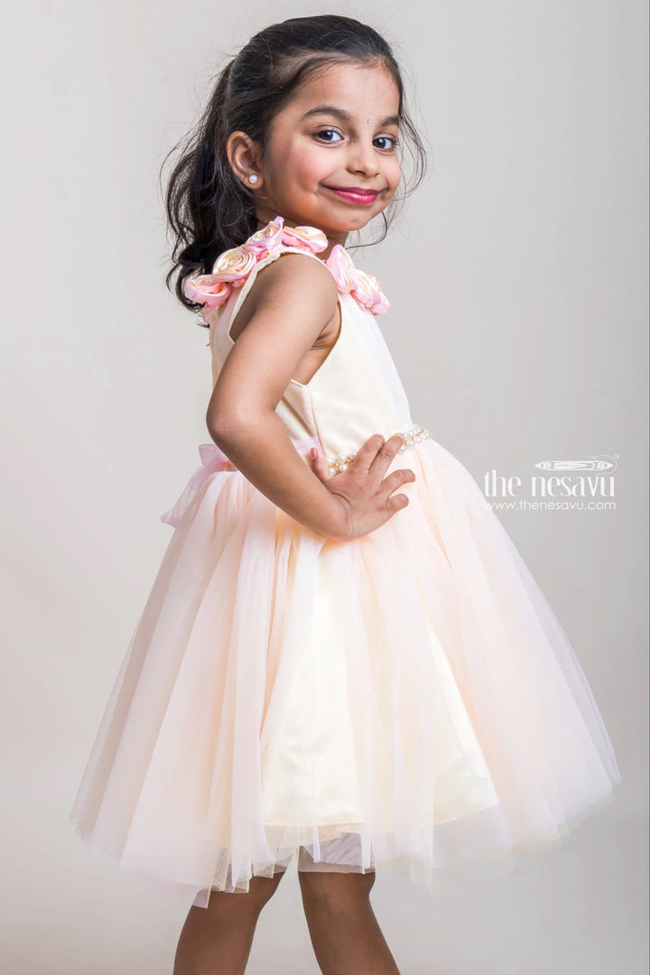 The Nesavu Girls Tutu Frock Elegant Pink Net Frock With Floral Embellished White Satin Yoke For Girls Nesavu White And Pink Birthday Net Gowns| Party Wear Collection| The Nesavu