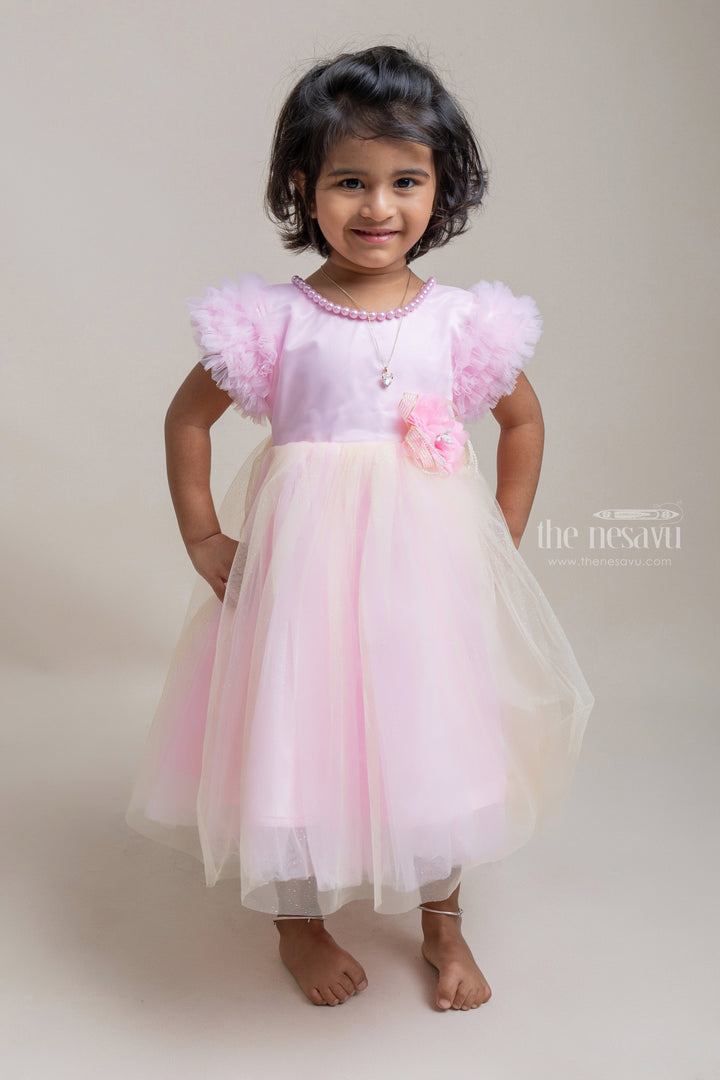The Nesavu Girls Tutu Frock Elegant Pink Party Frock With Pearl Sequenced Neck Design For Girls Nesavu 16 (1Y) / Pink PF117C-16 Fashionable party frocks | High-quality party frocks | The Nesavu
