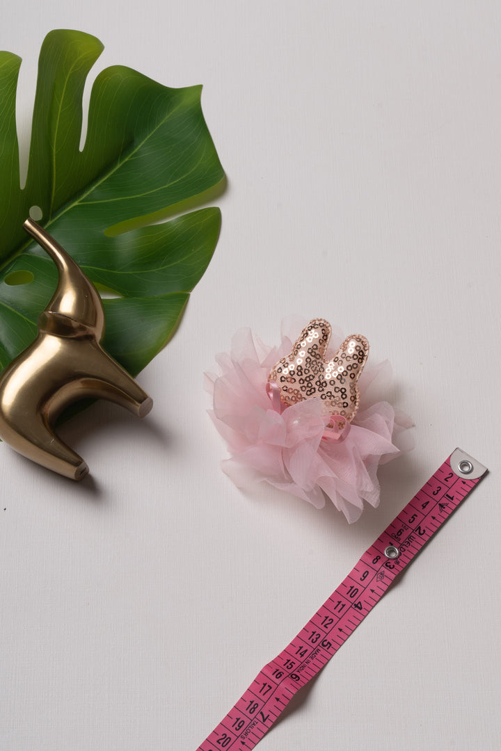 The Nesavu Hair Clip Elegant Pink Sequined Tulle Hair Clip with Pearl Accent for Girls Nesavu Pink JHCL65E Girls Pink Sequin & Tulle Hair Clip with Pearl | Stylish Accessory for Special Occasions | The Nesavu