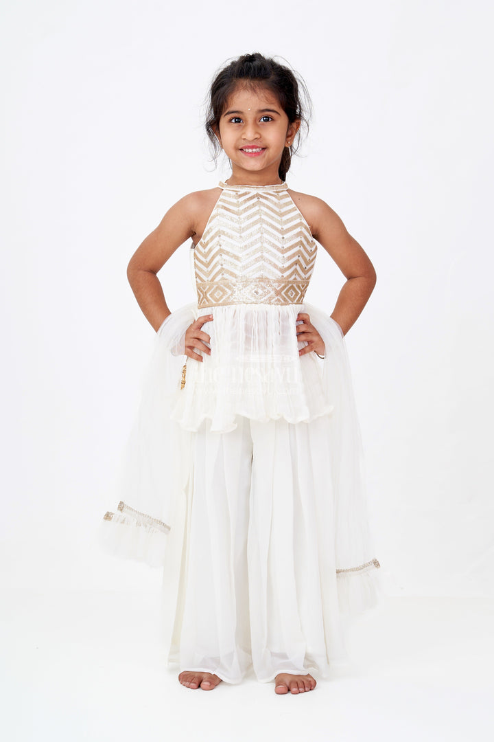 The Nesavu Girls Sharara / Plazo Set Elegant Plazo Traditional Dress for Girls with Georgette Embroidery and Sequin Detailing Nesavu Nesavu Elegant Plazo Traditional Dress Girls Georgette Embroidery Sequin Detailing