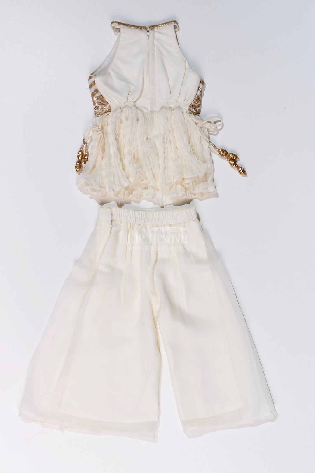 The Nesavu Girls Sharara / Plazo Set Elegant Plazo Traditional Dress for Girls with Georgette Embroidery and Sequin Detailing Nesavu Nesavu Elegant Plazo Traditional Dress Girls Georgette Embroidery Sequin Detailing