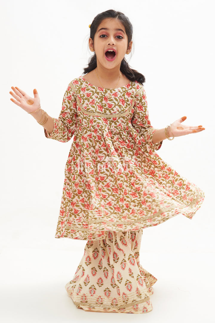 The Nesavu Girls Sharara / Plazo Set Elegant Pure Cotton Co-Ord Party Set for Girls with Jaipur Block Print Nesavu 24 (5Y) / multicolor GPS345A-24