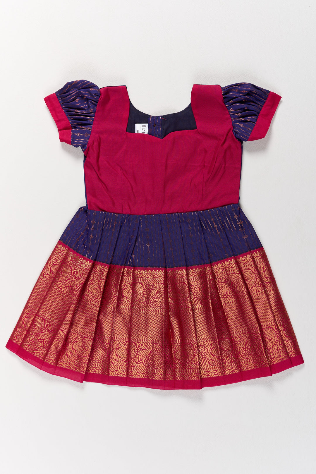 The Nesavu Girls Kanchi Silk Frock Elegant Purple and Red Pattu Pavadai for Girls with Zari Borders and Pleated Skirt Nesavu Nesavu Elegant Purple Red Pattu Pavadai Girls Zari Borders Pleated Skirt