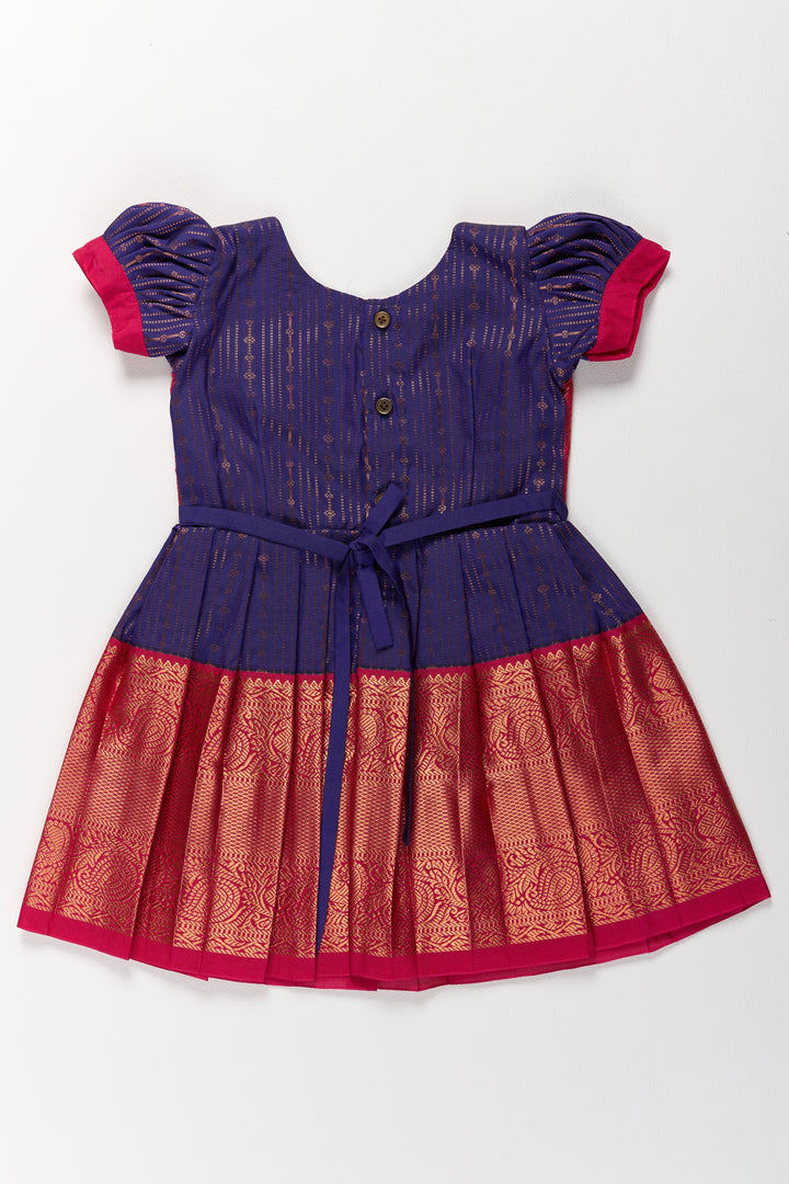 The Nesavu Girls Kanchi Silk Frock Elegant Purple and Red Pattu Pavadai for Girls with Zari Borders and Pleated Skirt Nesavu Nesavu Elegant Purple Red Pattu Pavadai Girls Zari Borders Pleated Skirt