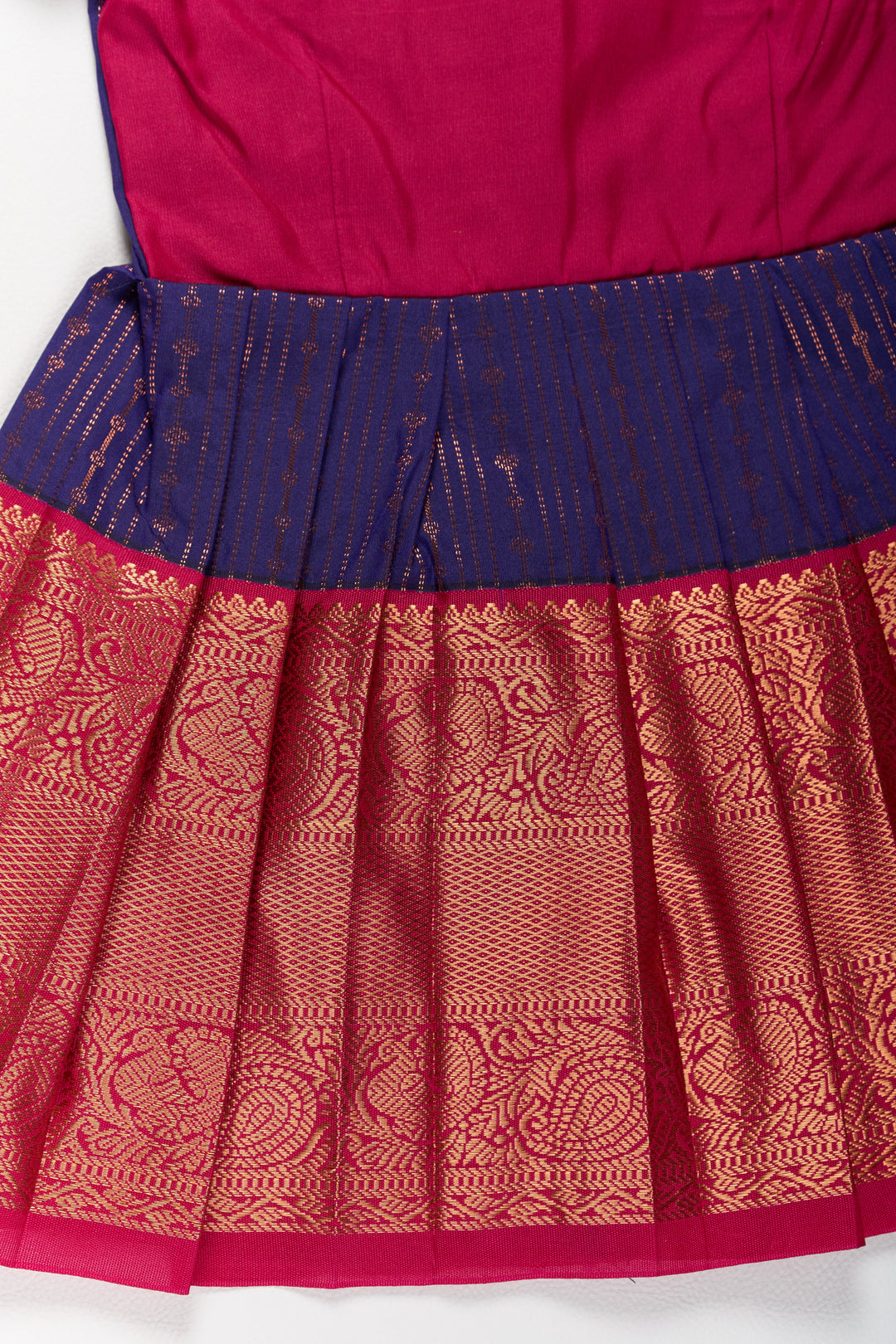 The Nesavu Girls Kanchi Silk Frock Elegant Purple and Red Pattu Pavadai for Girls with Zari Borders and Pleated Skirt Nesavu Nesavu Elegant Purple Red Pattu Pavadai Girls Zari Borders Pleated Skirt