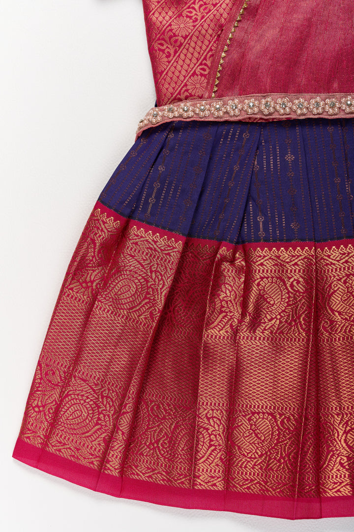 The Nesavu Girls Kanchi Silk Frock Elegant Purple and Red Pattu Pavadai for Girls with Zari Borders and Pleated Skirt Nesavu Nesavu Elegant Purple Red Pattu Pavadai Girls Zari Borders Pleated Skirt
