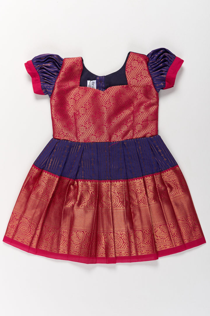 The Nesavu Girls Kanchi Silk Frock Elegant Purple and Red Pattu Pavadai for Girls with Zari Borders and Pleated Skirt Nesavu Nesavu Elegant Purple Red Pattu Pavadai Girls Zari Borders Pleated Skirt