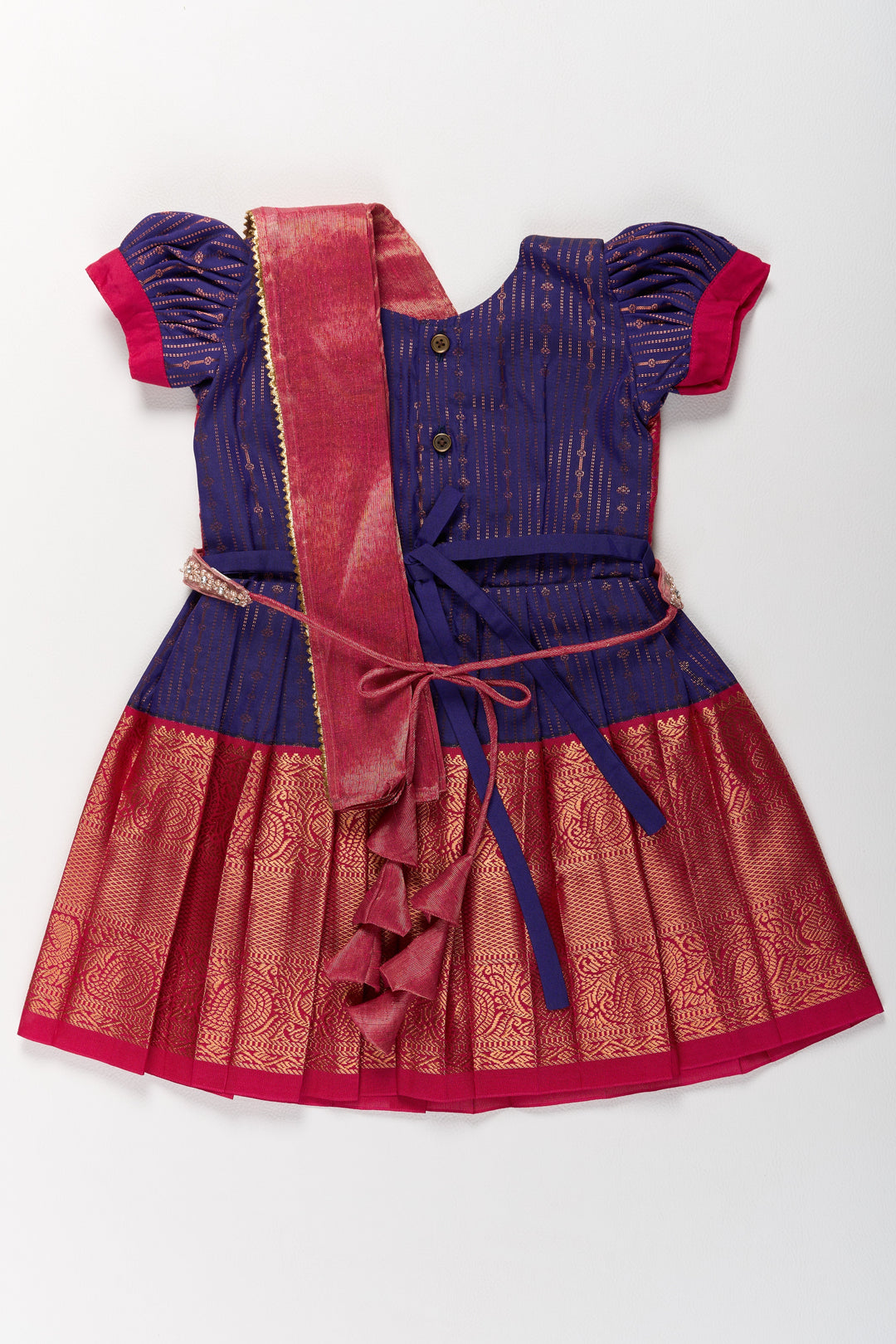 The Nesavu Girls Kanchi Silk Frock Elegant Purple and Red Pattu Pavadai for Girls with Zari Borders and Pleated Skirt Nesavu Nesavu Elegant Purple Red Pattu Pavadai Girls Zari Borders Pleated Skirt