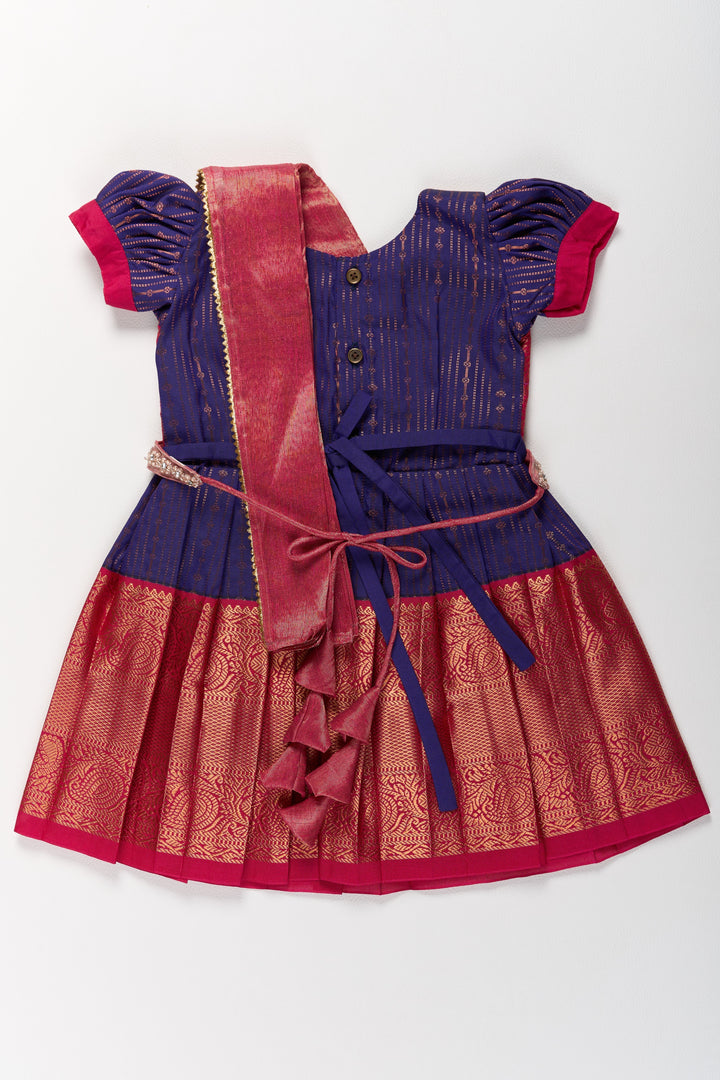The Nesavu Girls Kanchi Silk Frock Elegant Purple and Red Pattu Pavadai for Girls with Zari Borders and Pleated Skirt Nesavu Nesavu Elegant Purple Red Pattu Pavadai Girls Zari Borders Pleated Skirt