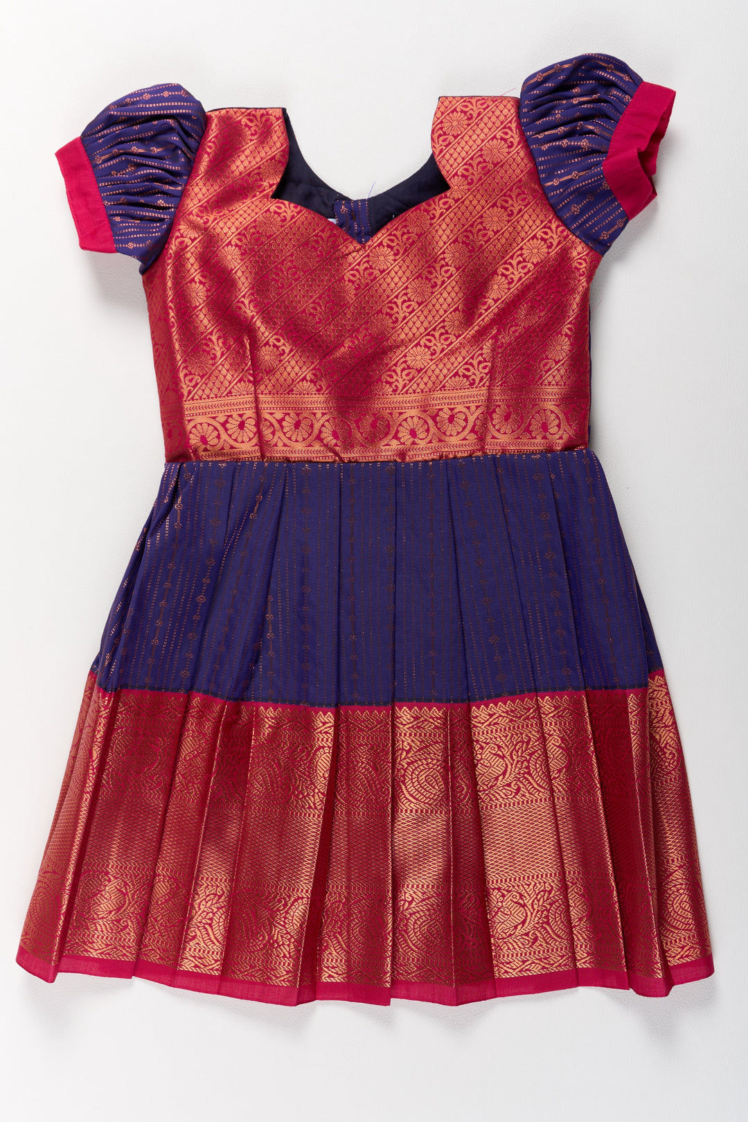 The Nesavu Girls Kanchi Silk Frock Elegant Purple and Red Pattu Pavadai for Girls with Zari Borders and Pleated Skirt Nesavu Nesavu Elegant Purple Red Pattu Pavadai Girls Zari Borders Pleated Skirt