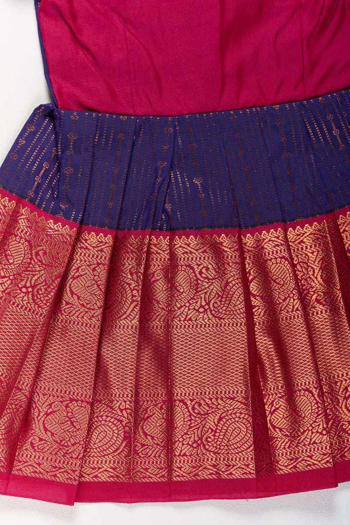 The Nesavu Girls Kanchi Silk Frock Elegant Purple and Red Pattu Pavadai for Girls with Zari Borders and Pleated Skirt Nesavu Nesavu Elegant Purple Red Pattu Pavadai Girls Zari Borders Pleated Skirt