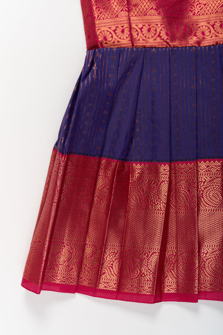 The Nesavu Girls Kanchi Silk Frock Elegant Purple and Red Pattu Pavadai for Girls with Zari Borders and Pleated Skirt Nesavu Nesavu Elegant Purple Red Pattu Pavadai Girls Zari Borders Pleated Skirt