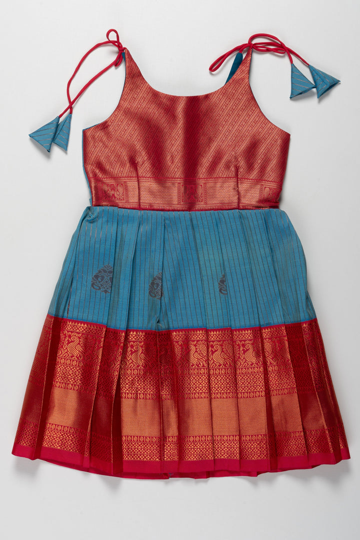 The Nesavu Tie-up Frock Elegant Red and Blue Silk Tie-Up Frock for Annaprasana and Chudakarana Nesavu 14 (6M) / Blue / Style 2 T381B-14 Elegant Red and Blue Silk TieUp Frock for Girls | Festive and Traditional Wear | The Nesavu