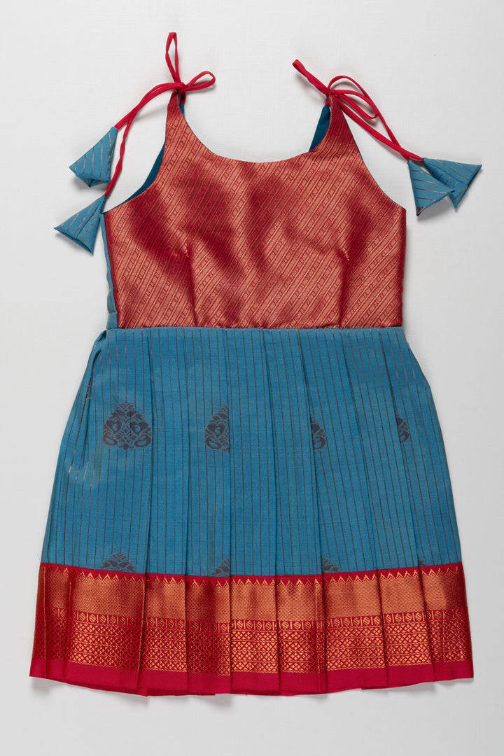 The Nesavu Tie-up Frock Elegant Red and Blue Silk Tie-Up Frock for Annaprasana and Chudakarana Nesavu 14 (6M) / Blue / Style 4 T381D-14 Elegant Red and Blue Silk TieUp Frock for Girls | Festive and Traditional Wear | The Nesavu
