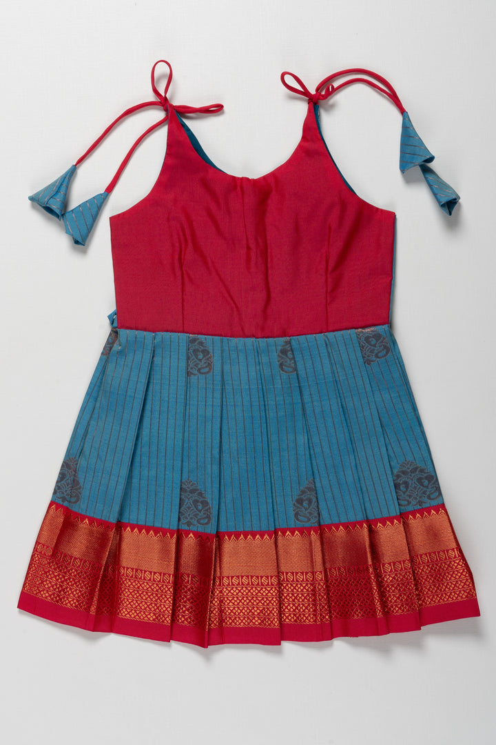 The Nesavu Tie-up Frock Elegant Red and Blue Silk Tie-Up Frock for Annaprasana and Chudakarana Nesavu 14 (6M) / Blue / Style 6 T381F-14 Elegant Red and Blue Silk TieUp Frock for Girls | Festive and Traditional Wear | The Nesavu
