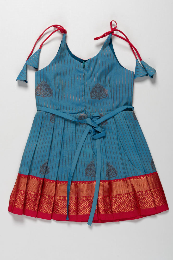 The Nesavu Tie-up Frock Elegant Red and Blue Silk Tie-Up Frock for Annaprasana and Chudakarana Nesavu Elegant Red and Blue Silk TieUp Frock for Girls | Festive and Traditional Wear | The Nesavu