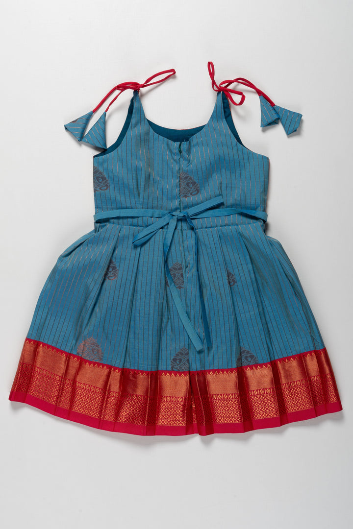 The Nesavu Tie-up Frock Elegant Red and Blue Silk Tie-Up Frock for Annaprasana and Chudakarana Nesavu Elegant Red and Blue Silk TieUp Frock for Girls | Festive and Traditional Wear | The Nesavu