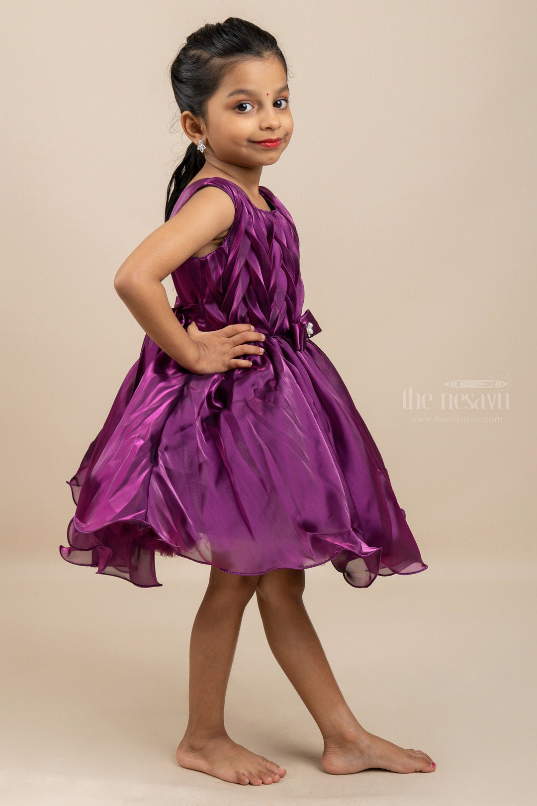 The Nesavu Girls Fancy Party Frock Elegant Shining Pin-Tucked Party Gown For Baby Girls Nesavu Girls Online Shopping Gown Design Ideas At The Nesavu