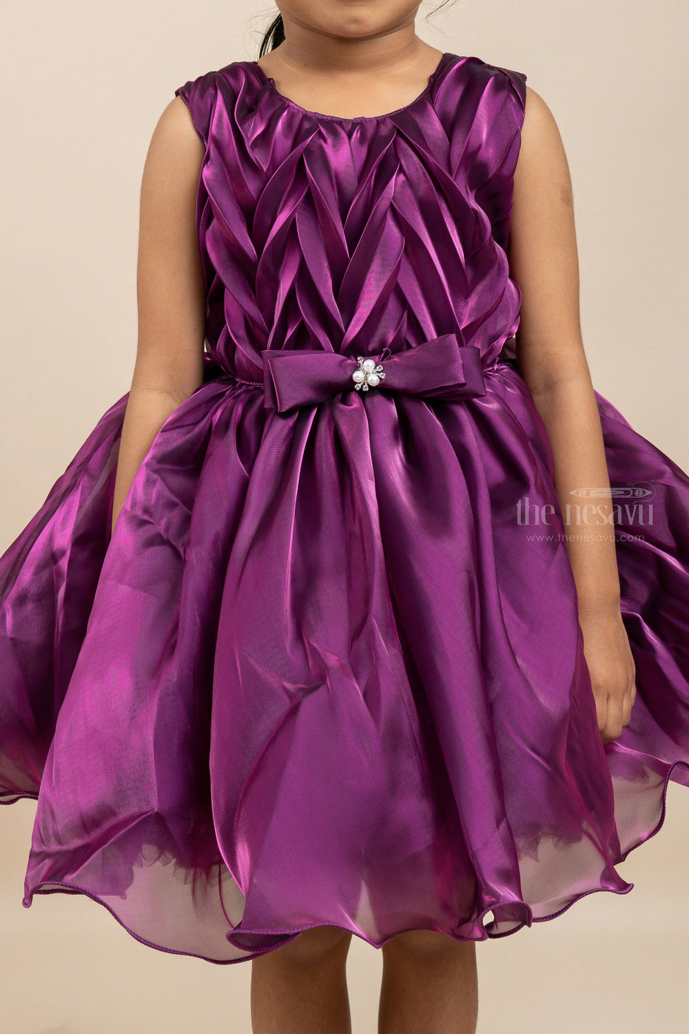 The Nesavu Girls Fancy Party Frock Elegant Shining Pin-Tucked Party Gown For Baby Girls Nesavu Girls Online Shopping Gown Design Ideas At The Nesavu