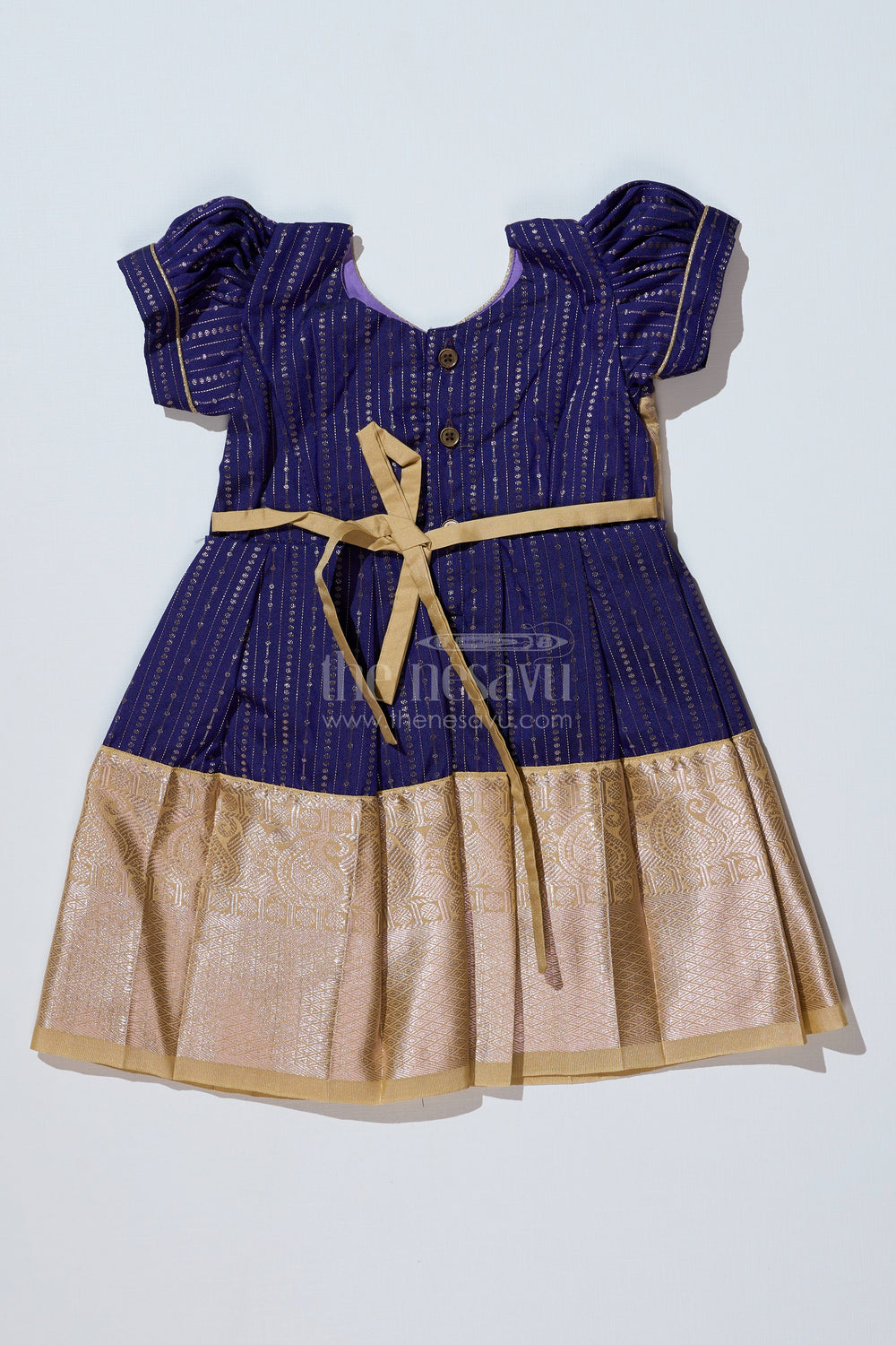 The Nesavu Girls Kanchi Silk Frock Elegant Silk Dresses Online for Girls with Kanchipuram Inspired Fabric and Gold Zari Pleated Border Nesavu Nesavu Silk Dresses Online Girls Kanchipuram Inspired Fabric Gold Zari Pleated Border