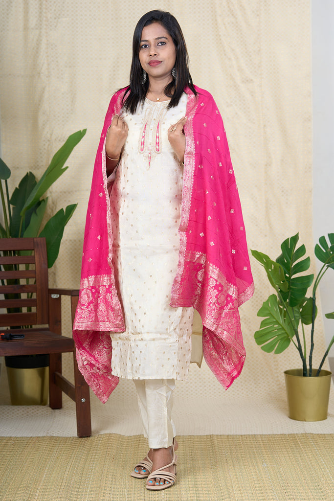 Ethnic Tissue Silk Kurta Set for Women Zari Embroidered Salwar