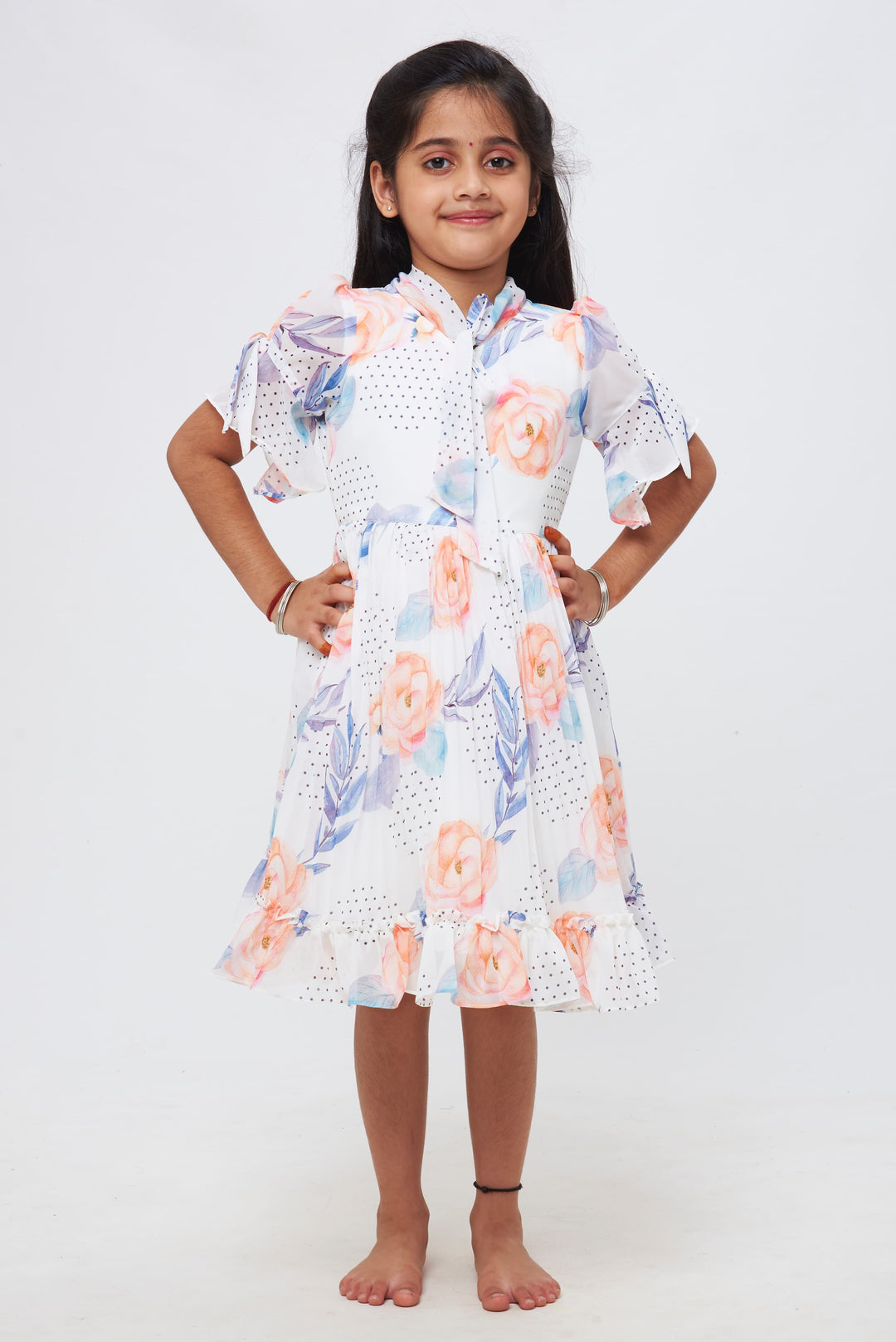 The Nesavu Girls Fancy Frock Elegant Whimsical Watercolor Roses Dress - Classic Charm for Young Divas Nesavu 16 (1Y) / Orange / Poly Georgette GFC1169A-16 Girls Trendy Frock Designs | Adorable Frocks for the Modern Girl | The Nesavu